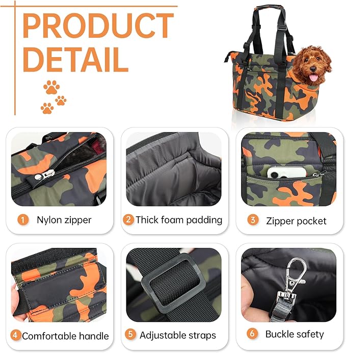 Premium 10mm Padded Dog Purse Carrier for Small Dogs, Pet Tote Bag Shoulder Carrying for Dog/Cat Below 4kg/9lbs -Camouflage Green