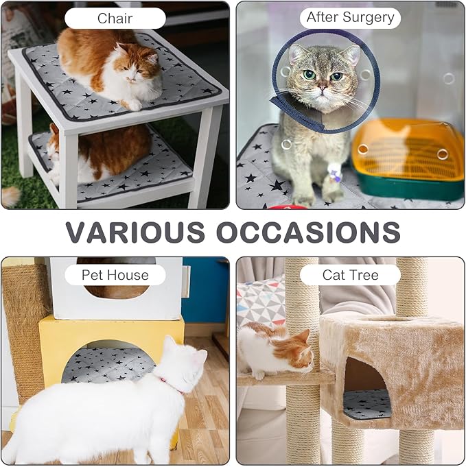 Namalu 4 Pack Self Warming Cat Bed Self Heating Cat Mat Star Pattern Soft Dog Crate Pad Thermal Pet Mat Anti Slip Kennel Dog Washable Warming Bed for Outdoor Indoor(12 x 12 Inch,Gray)