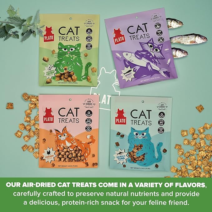 Plato Pet Treats Cat Treats - Single Ingredient, Healthy Chicken Catnip Treats for Indoor Cats - Air Dried - 2.5 oz