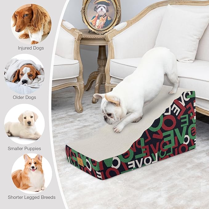 Pets Ramp for High Beds, Small Dogs & Senior Cats - Non-Slip Texture & Machine Washable Cover - Supportive Foam for Joint Comfort, Easy Climb for Couch, Sofa, Furniture (Black)