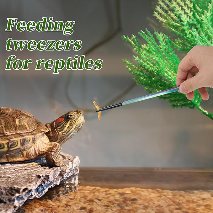 Reptile Feeding Tongs, Stainless Steel Lizard Feeding Tongs, Aquarium Straight Feeding Tweezers for Reptiles W/Rubber Tip, Terrarium Feeding Tongs for Gecko,10.83", Assorted Color