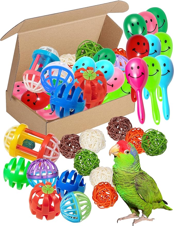 23-Pack Bird Toys for Parrots – Colorful Bells & Woven Balls for Fun Exercise & Mental Stimulation, Fits Small to Large Birds (1.6'' - 2.8'')