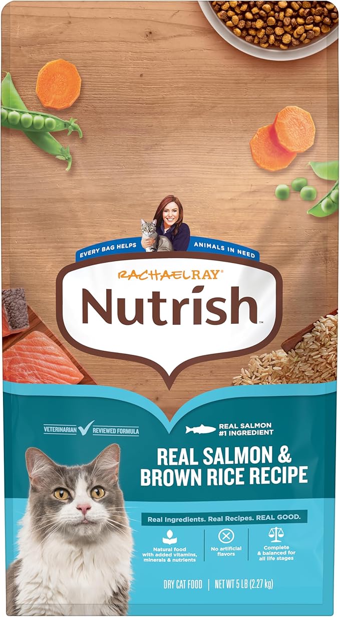 Nutrish Rachael Ray Dry Cat Food Real Salmon & Brown Rice Recipe, 5 lb. Bag