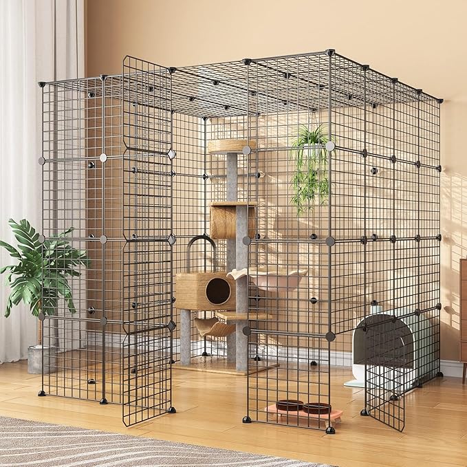 Oneluck 5-Tier Extra Large Cat Cages Indoor, 69 Inch Enclosure, Catio DIY Cat Playpen Detachable Metal Wire Kennels Cat Crate Exercise Place Ideal for 1-4 Cats (Without Platform)