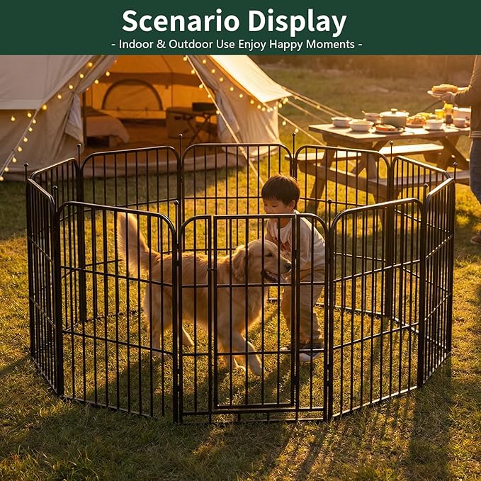 Metal Dog Playpen 40" 12 Panels for Medium Large Dogs, Indoor Outdoor Exercise Pen for Yard RV Camping, Thickened Steel Tube, Gravity Lock & Ball Head Iron Rods