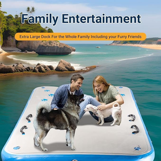 96" x 60" Inflatable Floating Dock & Dog Boat Ramp Heavy Duty, Upgraded 700 LBS Load Capacity, 8in Thickened Pool Ramp, Non-Slip & Puncture-Resistant Surface, for Pools, Lakes, Beaches