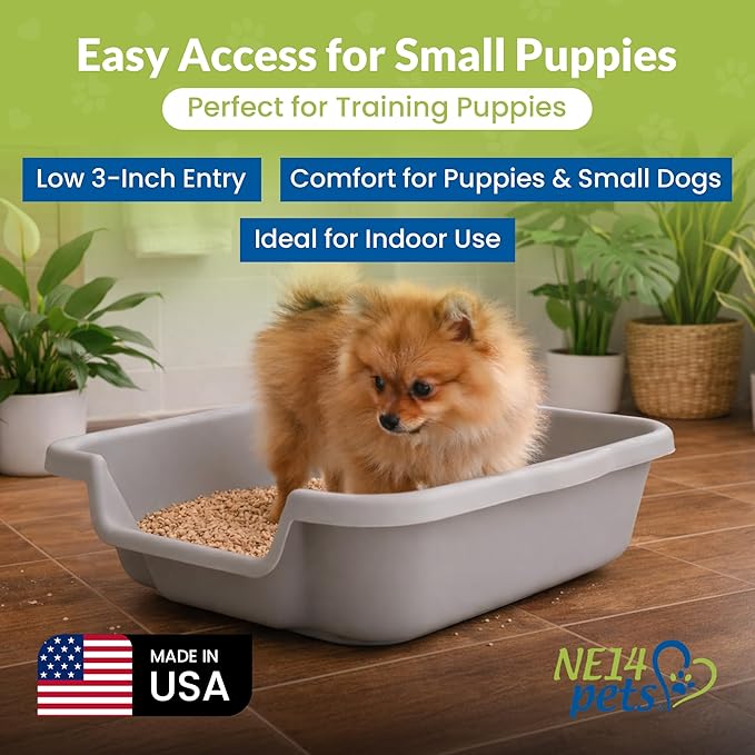 Dog Litter Box, Gray Color, Small Size, Durable & Pet Safe Puppy Litter Box, Indoor Open Top Entry Dog Litter Pan, Comfortable for Dogs, Great for Small Dogs up to 6 lbs (2 Pack)