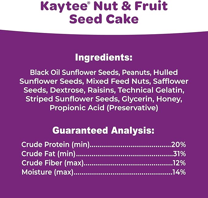 Kaytee Wild Bird Nut & Fruit Seed Cake for Cardinals, Nuthatches, Juncos, Woodpeckers, Grosbeaks and More Songbirds, 1.85 Pounds, Pack of 4