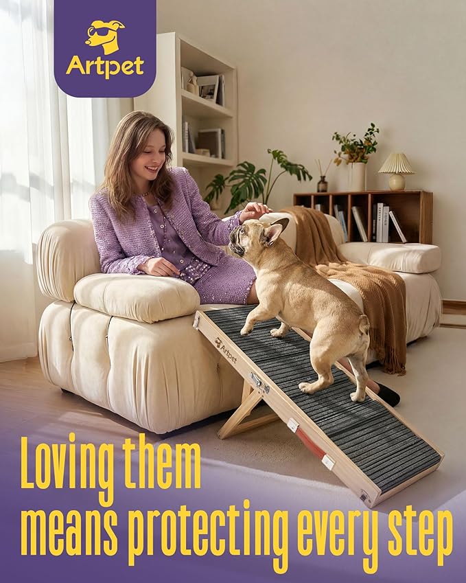 Dog Ramp for Small Dogs for Couch & Bed, Dachshund Joint Care Ramp,Foldable, Anti-Slip, Portable, Height Adjustable, Supports Up to 35 lbs