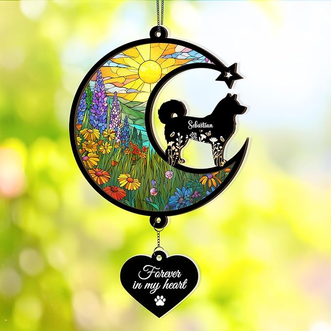 Custom Dog Memorial Suncatcher – Personalized Pet Loss Gift with Name, Breed & Background Variations, Remembrance Keepsake for Dog Lovers
