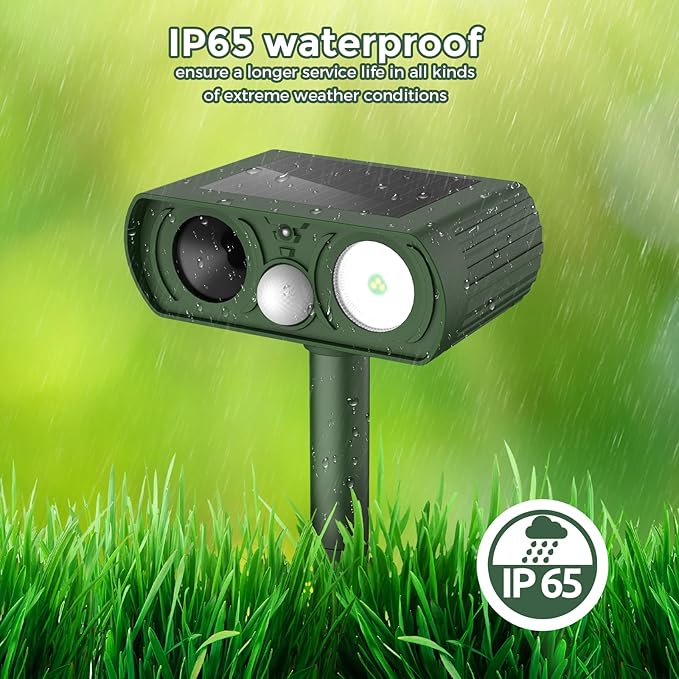 Upgraded Solar Ultrasonic Animal Repellent Outdoor, Deer Repellent Devices Squirrel Cat Raccoon Rabbit Dog Deterrent, Keep Skunk Away Motion Detection with Flash Light for Yard Garden Lawn 2PACKGreen