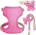 Didog Cute Small Dog Harness Collar and Leash Set with Bowtie, Breathable Soft Mesh Padded Puppy Harness, Dog Harness for Small Dogs Daily Walks Parties, Holiday Gatherings & Gifts, Hot Pink, M