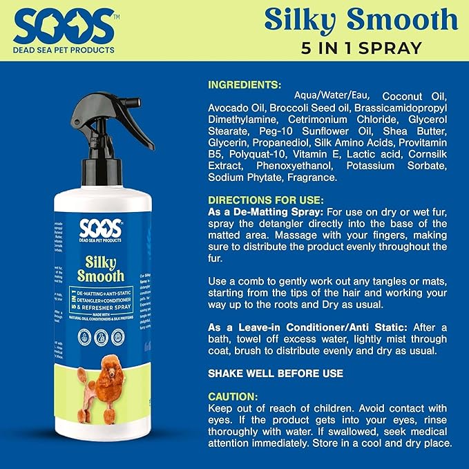 Soos Pet Silky Smooth 5-in-1 Leave-On Conditioning Spray for Dog & Cat | Moisturizing, Anti-Itch, Softens Coat, Natural Ingredients | Pet Grooming Essentials - 500ml