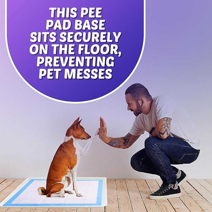 TidyFriend Dog Pee Pad Holder Tray Fits for 28” x 30” Wee Wee Pee Pads - Stable Grip, Raised Edges, Quick-Wipe Silicone Surface Dog Potty Tray Holder for Indoor Flooring Protection (White)