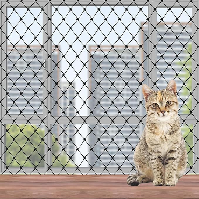 Cat Balcony Netting, Large Cat Net Pet Anti-Fall Safety Netting,Tear-Resistant, Thickened Nylon Dogs Cats Climbing Net, Pet Mesh Fence for Balcony, Stair, Window, Outdoors (10x19.7ft)