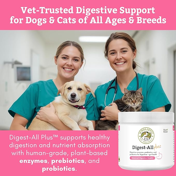 Wholistic Pet Organics Probiotics for Dogs with Digestive Enzymes & Prebiotic Fiber - 2 Oz - Daily Cat & Dog Probiotics for Digestive Health, Anti Diarrhea & Gut Support - Cat Probiotic - 57 Scoops