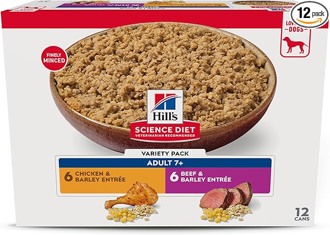 Hill's Science Diet Adult 7+ Wet Dog Food Variety Pack, Chicken & Beef, 13 oz. Cans, 12-Pack