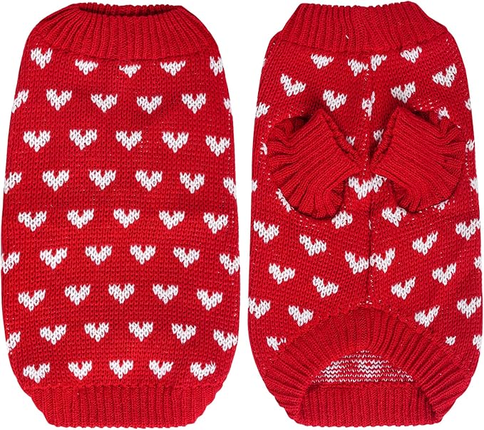 Dxhycc Dog Knitted Sweater Dog Heart Sweater Puppy Sweater Warm Soft Pet Holiday Clothes for Medium Cats and Dogs (Red, M)