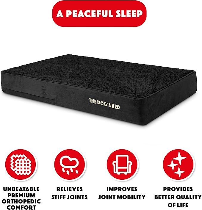 The Dog’s Bed Orthopedic Memory Foam Dog Bed Mattress, Plush Fabric, Black Plush, XXL, 6-Inch