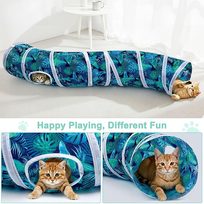 Glittme Cat Tunnel, Cat Tunnels for Indoor Cats, S-Shape Peekaboo Cat Cave with Cat Toys, Foldable Cat Tubes and Tunnels for Cats, Rabbit, Puppy, Guinea Pig