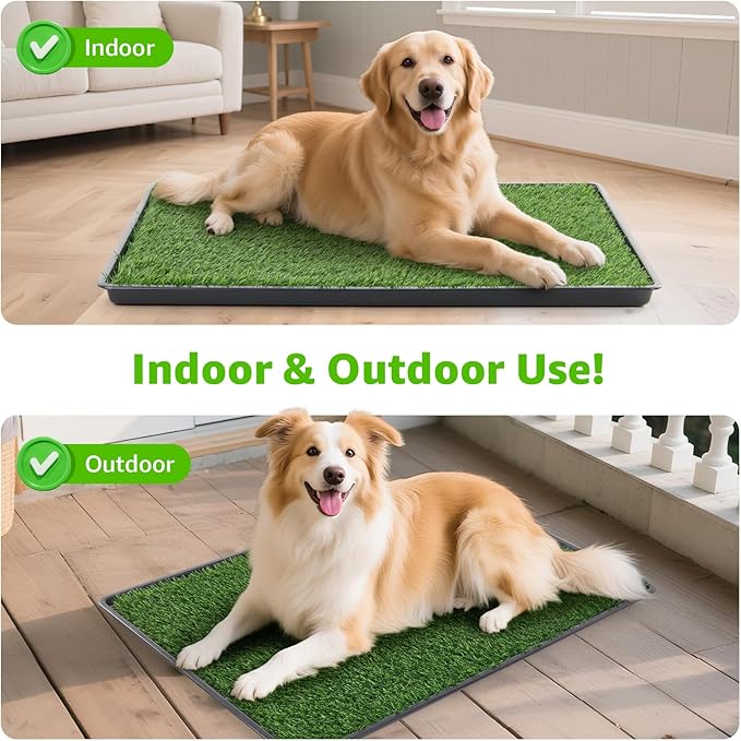 LOOBANI 35x23in Large Dog Litter Box: Dog Grass Pad with Tray with 2×Artificial Grass Pads + 1×Drainage Grate - Quickly Absorbent Portable Patio Potty for Balcony Apartment Indoor Outdoor Use