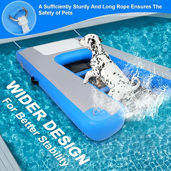 Inflatable Dog Water Ramps, Float Floating Ramps for Dog Water Ladder Steps Ramp for Pools Boats Docks Swimming Pets Water Bed with Non-Slip Pad