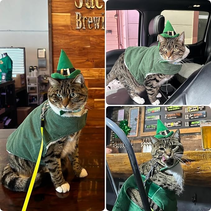 PETLESO St. Patrick's Day Pet Green Hat, Cat Irish Leprechaun Costume Adjustable Cap for Small Dogs, Cats & Rabbits, Parades & Photo Shoots Headwear, Small