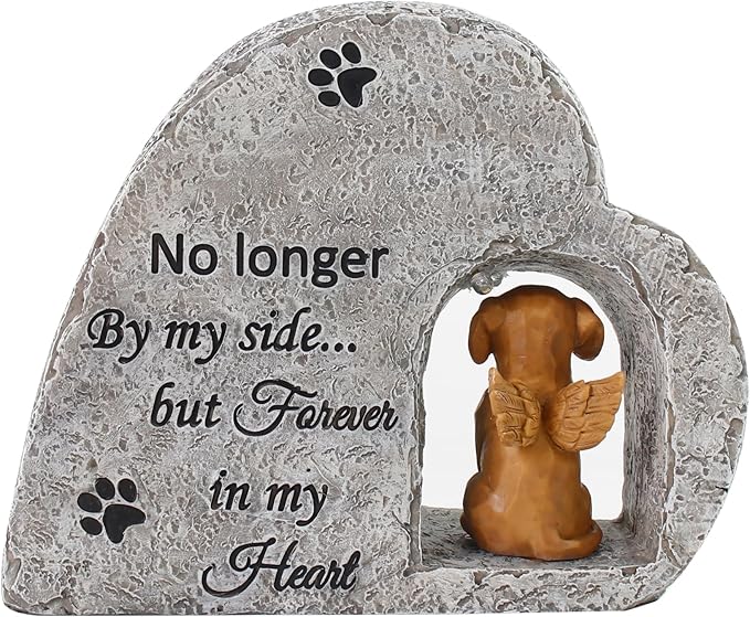 Solar Dog Pet Memorial Stone with A Angel Puppy Memorial Statue, Dog Grave Marker Or Garden Memorial Stone-No Longer by My Side But Forever in My Heart