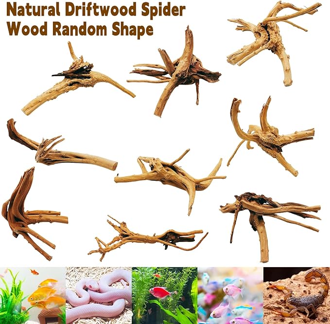 Hamiledyi 4PCS Driftwood for Aquarium 8-10in Natural Spider Wood Reptile Branches Fish Tank Log Ornament Aquarium Trunk Decoration