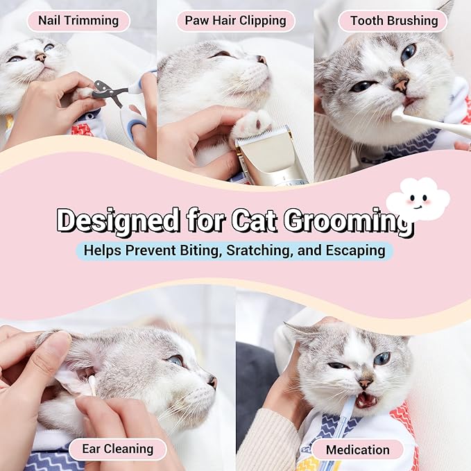 Kiorafoto 35.4" Extra Large Cat Wrap for Cutting Nails，Self-Stick Cat Grooming Wrap for Adult Cat & Small Dog, Anti-Scratch Cat Restraint Calming Wrap for Medicine, Cat Swaddle Wrap Grooming Supplies