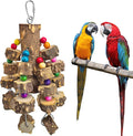 PINVNBY Wood Parrot Toys for Birds, Wire Link Durable Macaw Toys Large Natural Wooden Blocks Chew Toy for Small and Middle Parrots African Grey Macaws Cockatiels Eclectus