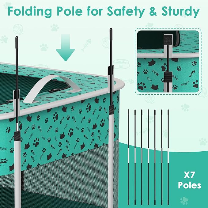 Cat Playpen - Portable Dog Playpen with Litter Box, Foldable Soft Dog Crate for Indoor/Outdoor, Pop Up Cat Enclosure, Collapsible Puppy Kitten Rabbit Cage Tent，3-Room
