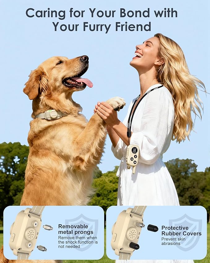 Jugbow Dog Shock Collar - 4200FT Dog Training Collar with Remote for Large Medium Small Dogs, Electric Collar with Beep/Safe Static/Vibration, Rechargeable Waterproof IPX8 E Collars (Beige)