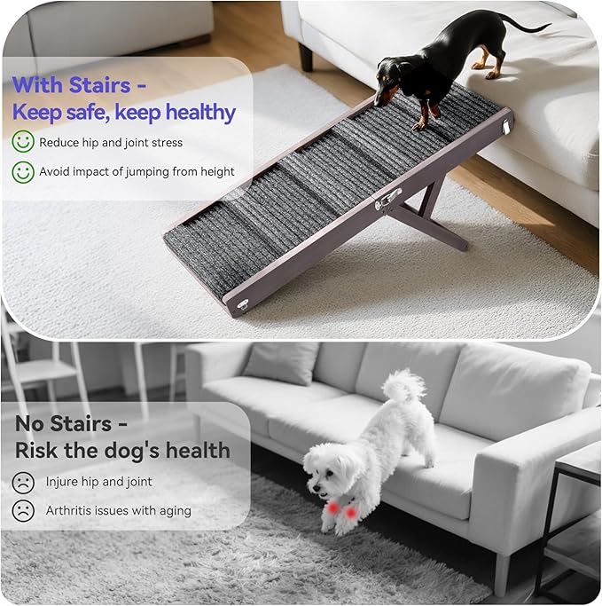 Pawaboo 2026 Upgraded Dog Ramp for Couch, Foldable Small Dog Ramp for Sofa, 4 Adjustable Height from 13'' to 21", Portable Stable Pet Step with Non-Slip Pad, Pet Ramps Use for Couch Stairs,Grey Purple