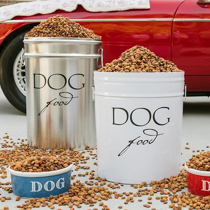 Harry Barker Classic Silver Dog Food Storage Canister – Large, Airtight Stainless Steel Pet Food Container, Holds Up to 40 lbs Dry Dog Food, Kitchen Counter & Pantry Storage - Silver