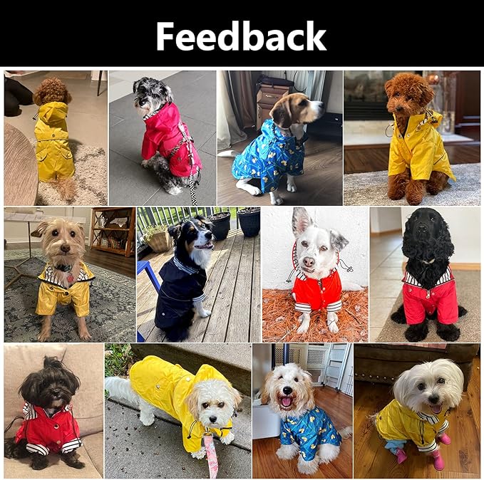 Morezi Dog Zip Up Raincoat with Reflective Buttons, Rain/Water Resistant, Adjustable Drawstring, Removable Hood, Raincoats with Legs 8lbs to 80lbs Available - Yellow - XS