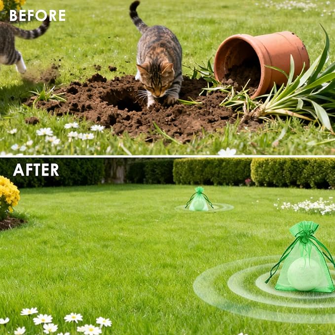 Cat Deterrent Outdoor Indoor, 10 Pack Peppermint & Lemon Natural Cat Deterrent Balls, Keep Cats Out of Yard Permanently, Prevent Scratching & Chewing for Garden, Lawn & Indoor Furniture