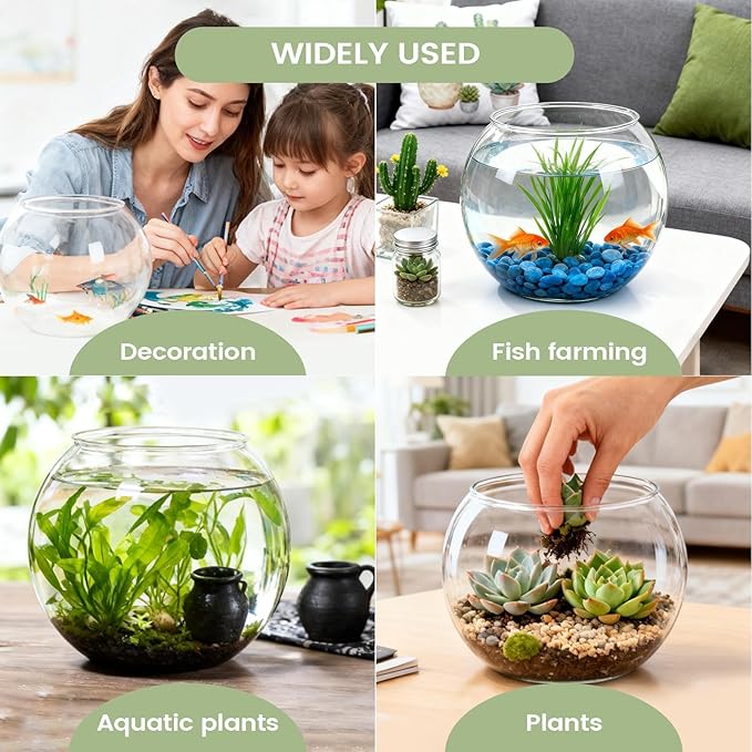 Fish Bowl - Clear Shatter-Resistant Aquarium Container for Stylish Display, Sturdy Acrylic Material with Wide Opening, Decorative Bowl for Table Centerpiece Party Decorations Home Event or Indoor Use