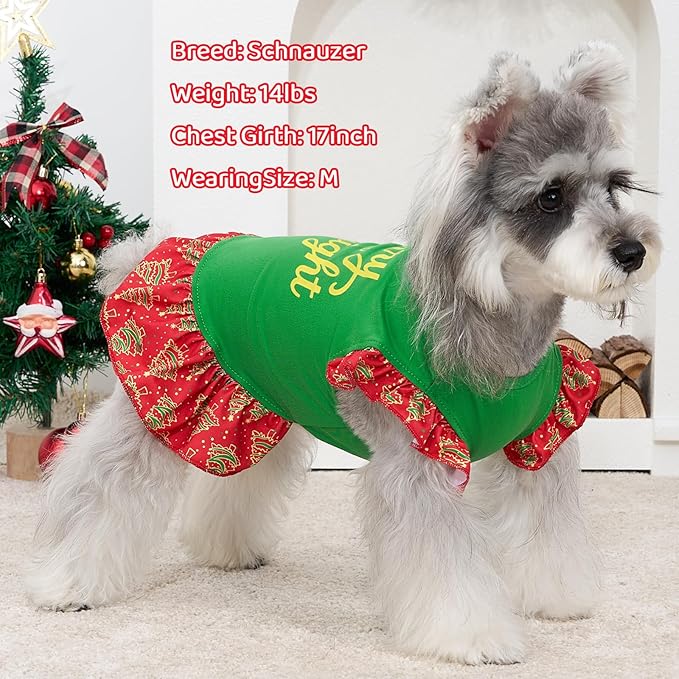 XPUDAC 4 Pack Christmas Dog Dress Plaid Puppy Clothes for Small Dogs Girl Cute Pet Outfit Doggy Apparel Cat Holiday Party Costume, Red, Green, M