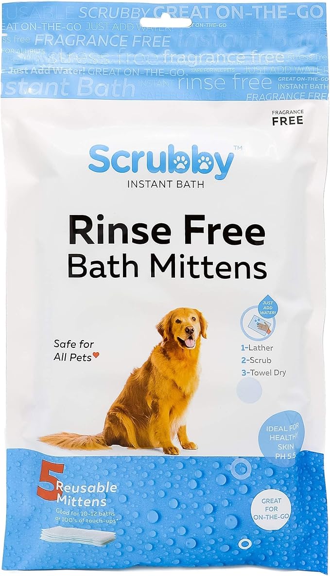 No Rinse Pet Wipes | Rinse Free Shampoo Mittens | Dogs & Cats | Bath Wipes - Bathing & Washing Pets, Hypoallergenic | No Rinse Wash Mitt | Grooming, Lather Wipe Dry - Pack of 10