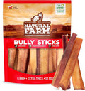 Natural Farm Odor Free Jumbo Bully Sticks (6 Inch, 12 Pack), Extra-Thick Dog Treats – Fully Digestible 100% Beef Treats, Natural Dental Chews – Keep Your Dog Busy with 50% Longer Lasting Chews
