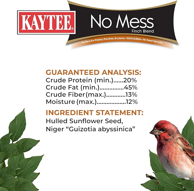 Kaytee No Mess Finch Seed and Nyjer Blend, Attracts Goldfinches, Chickadees, Junos, Finches and Other Wild Birds, 8 Pounds