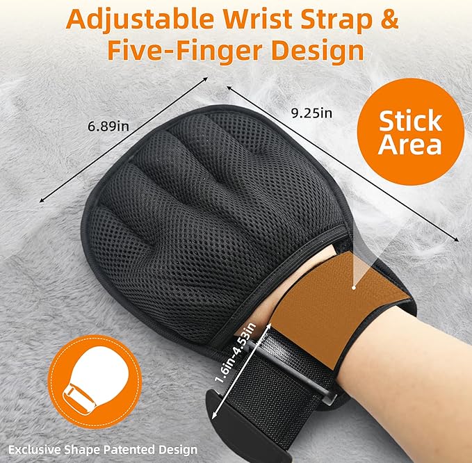 Pet Hair Removal Glove for Cats & Dogs, Patented Adjustable Strap, Reusable Five-Finger Grooming Glove with Secure Non-Slip Fit for Couch, Carpet, Clothing & Car Seat