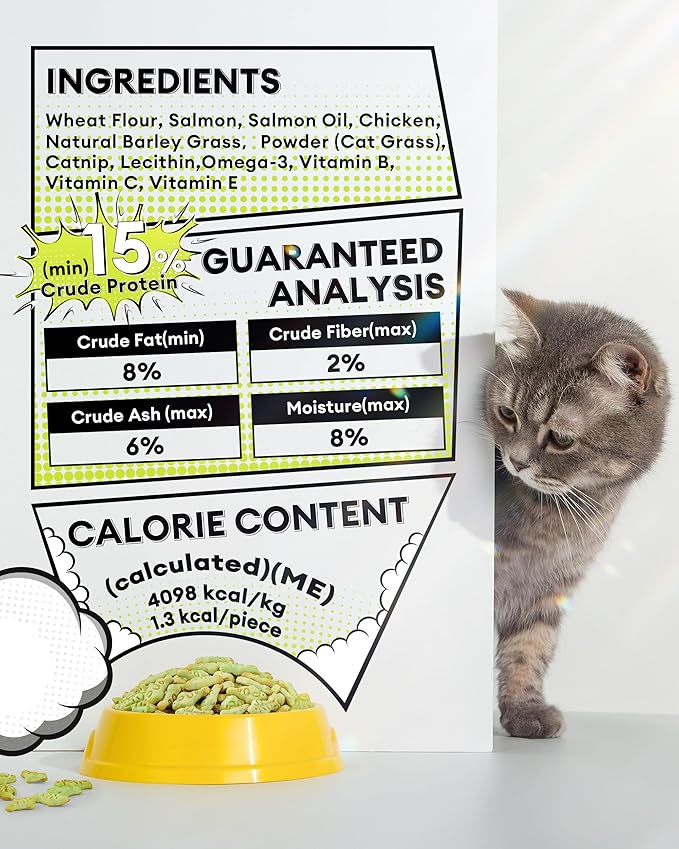 3.53oz Cat Grass Treats for Hairball Control – Natural Chicken & Cat Grass & Catnip Biscuits, Low-Calorie Healthy Snacks for Indoor Cats, Digestive & Dental Care