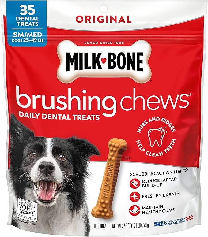 Milk-Bone Brushing Chews Original Chicken Flavor Daily Dental Dog Treats, Small/Medium, 27.5 Oz. Bag