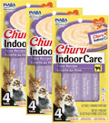 INABA Churu for Cats, Functional, Creamy Lickable Purée Cat Treat for Indoor Care and Hairball Control with Taurine & Vitamin E, 0.5 Ounces Each, 12 Tubes (4 per Pack), Tuna Recipe