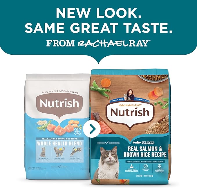 Nutrish Rachael Ray Dry Cat Food Real Salmon & Brown Rice Recipe, 2.5 lb. Bag