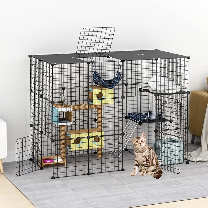 Large Cat Cage Enclosure Cat Playpen Detachable Metal Wire Indoor DIY Kennels Crate Large Exercise Place 2x3x4 Ideal for 1-4 Cats