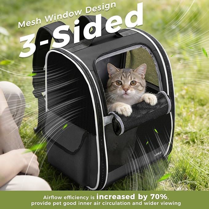 Lekereise Cat Backpack Carriers, Dog Carrier Backpacks with Breathable Mesh for Small Medium Cats Dogs Puppy Up to 17 Lbs, Pet Foldable Carrying Backpack Ventilated for Travel Hiking Collapsible