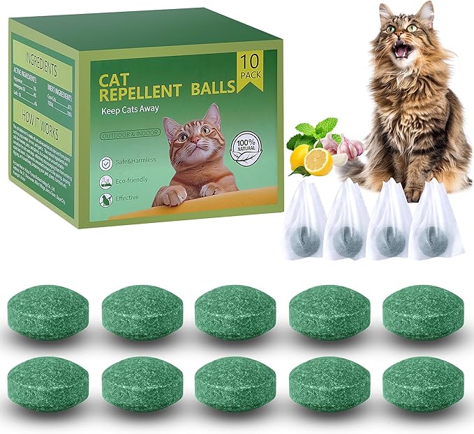 10 Pack Cat Deterrent Outdoor, Natural Peppermint Oil Cat Deterrent Outdoor Indoor, Peppermint Oil Formula to Help Discourage Cats from Gardens, Furniture & Lawns